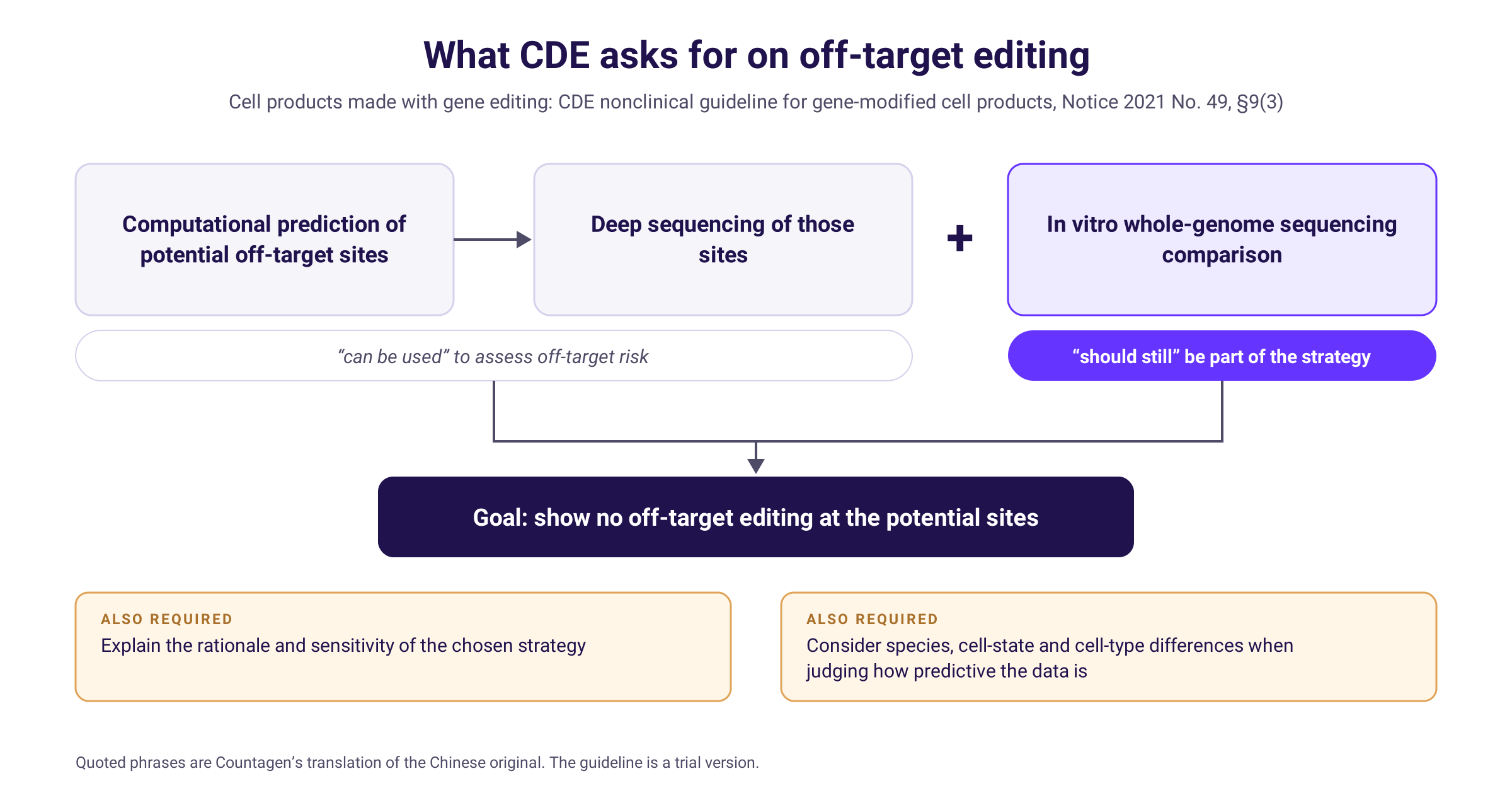 What CDE's 2021 nonclinical guideline asks for on off-target editing